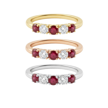 14Kt Gold 0.50 Ct 5 Stone Ruby & Lab Grown Diamond Ring