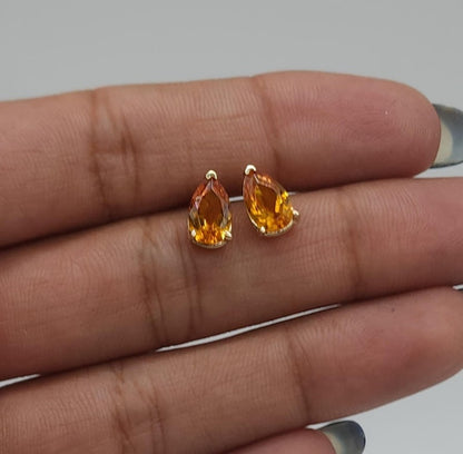 14Kt Gold Orange Citrine Teardrop Pear Shape Stud Earrings