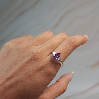 Created Alexandrite & Lab Grown Diamond Pear Round ring .925 Sterling Silver