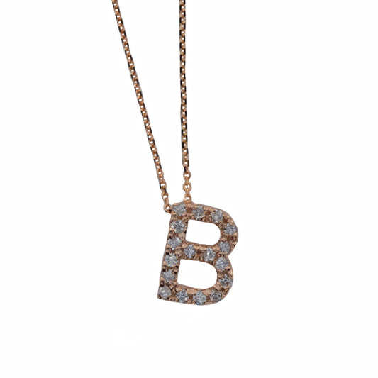 14Kt Gold Initial Letter Diamond Pendant Necklace