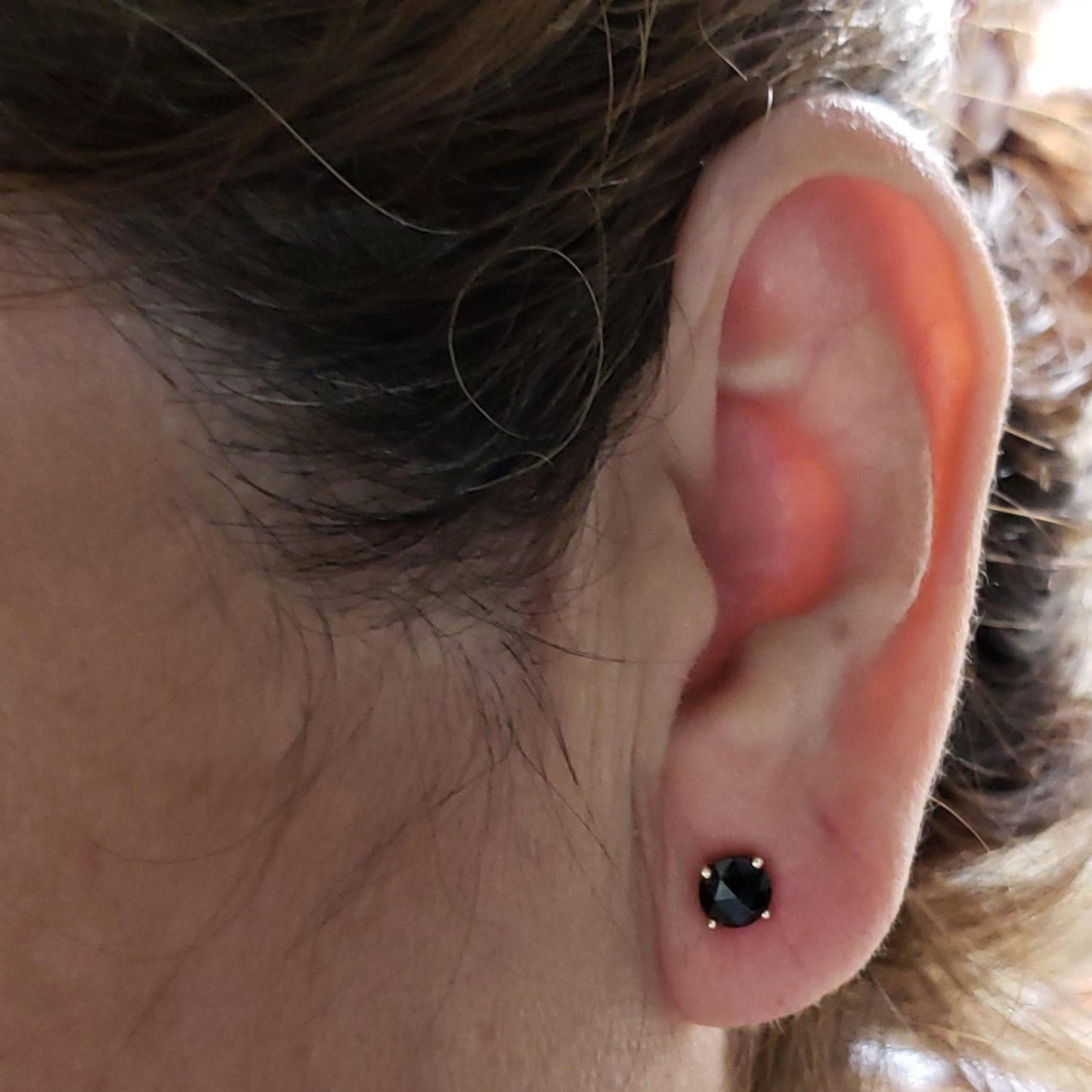 14Kt Gold 0.75 Ct Rose Cut Black Diamond Round Stud Earrings