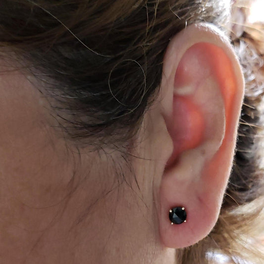 14Kt Gold 0.75 Ct Rose Cut Black Diamond Round Stud Earrings