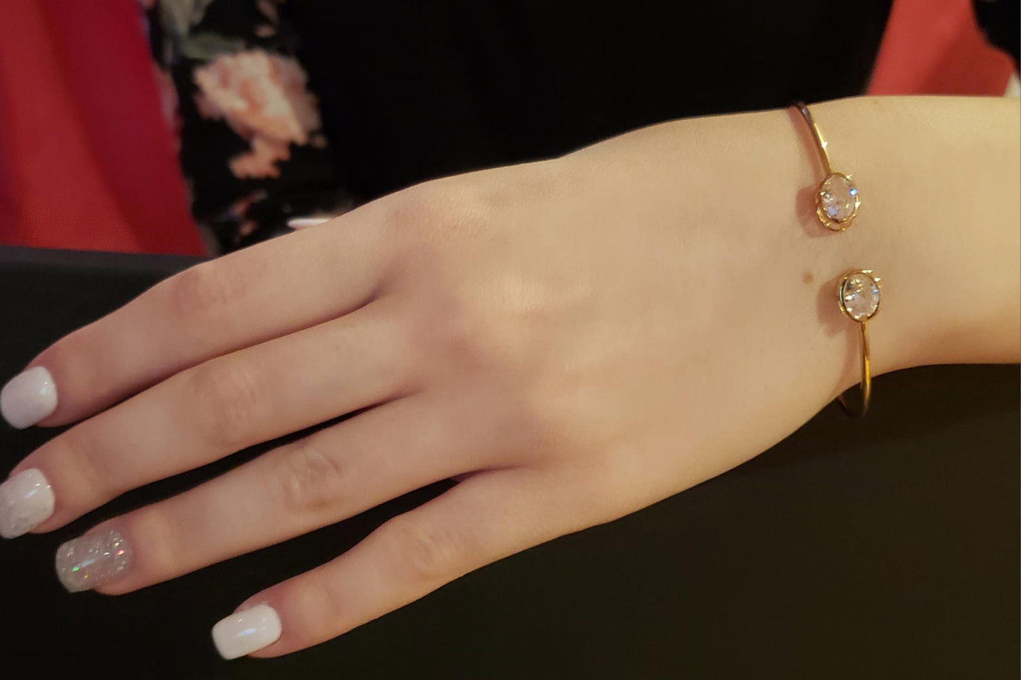 14Kt Gold Zirconia Oval Bezel Bangle Bracelet