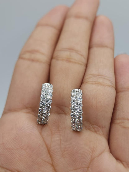 14Kt Gold 1.65 Ct 3 Row Lab Grown Diamond Huggie Hoop Earrings