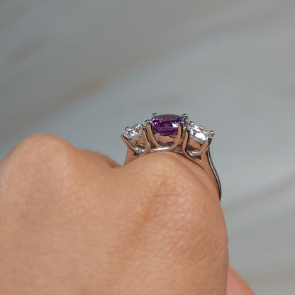 Simulated Amethyst & 1Ct Lab Grown Diamond Round ring .925 Sterling Silver