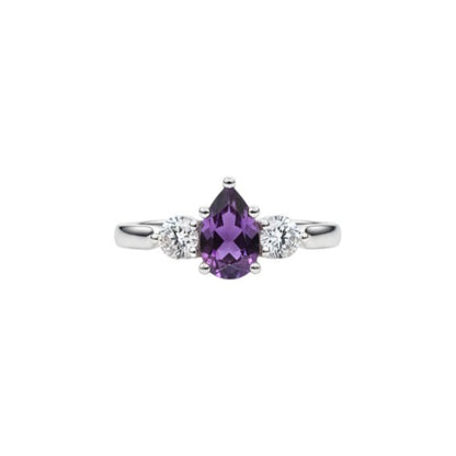 Created Alexandrite & Lab Grown Diamond Pear Round ring .925 Sterling Silver