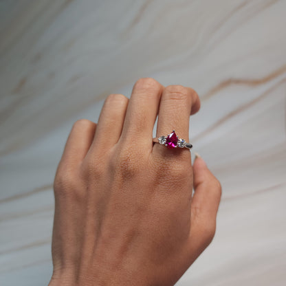 Created Ruby & Lab Grown Diamond Pear Round ring .925 Sterling Silver