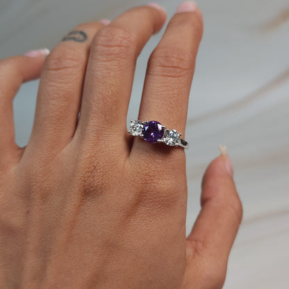 Simulated Amethyst & 1Ct Lab Grown Diamond Round ring .925 Sterling Silver