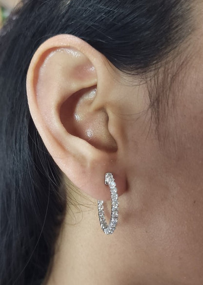 14Kt Gold 2 Ct Lab Grown Inside & Outside Diamond Hoop Earrings