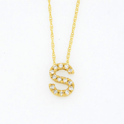 14Kt Gold Initial Letter Diamond Pendant Necklace