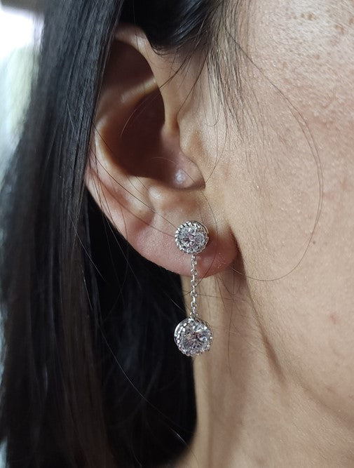 14Kt Gold 3 Ct Lab Grown Diamond 2 Stone Dangle Studs Earrings