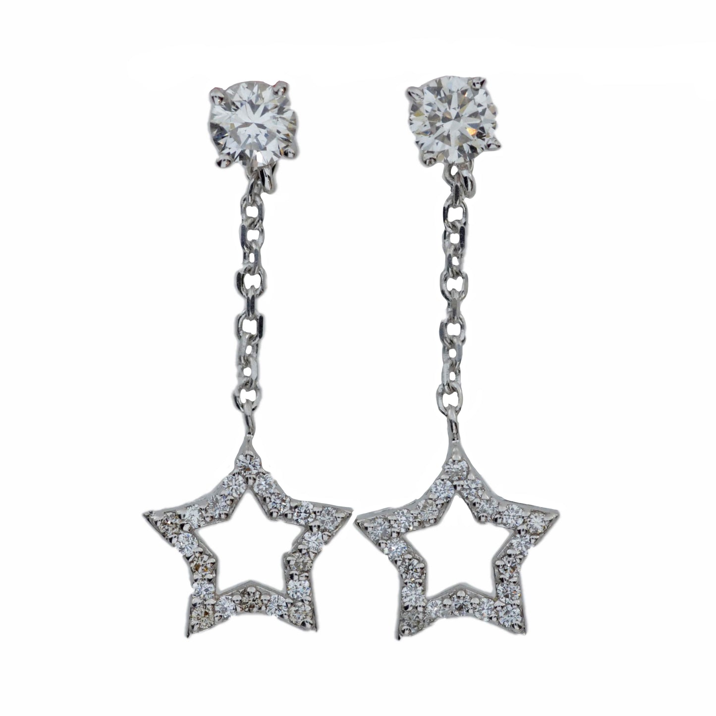 14Kt Gold 0.90 Ct Lab Grown Open Star Diamond Dangle Stud Earrings