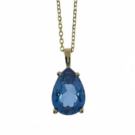 14Kt Gold London Blue Topaz Teardrop Pendant Necklace