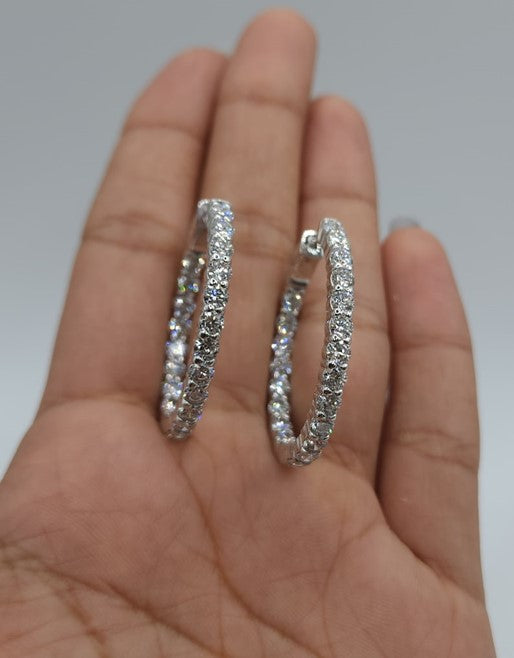 14Kt Gold 4.20 Ct Lab Grown Diamond Inside & Outside Huggie Hoop Earrings