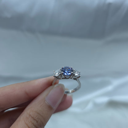 Simulated Tanzanite & 1Ct Lab Grown Diamond Round ring .925 Sterling Silver