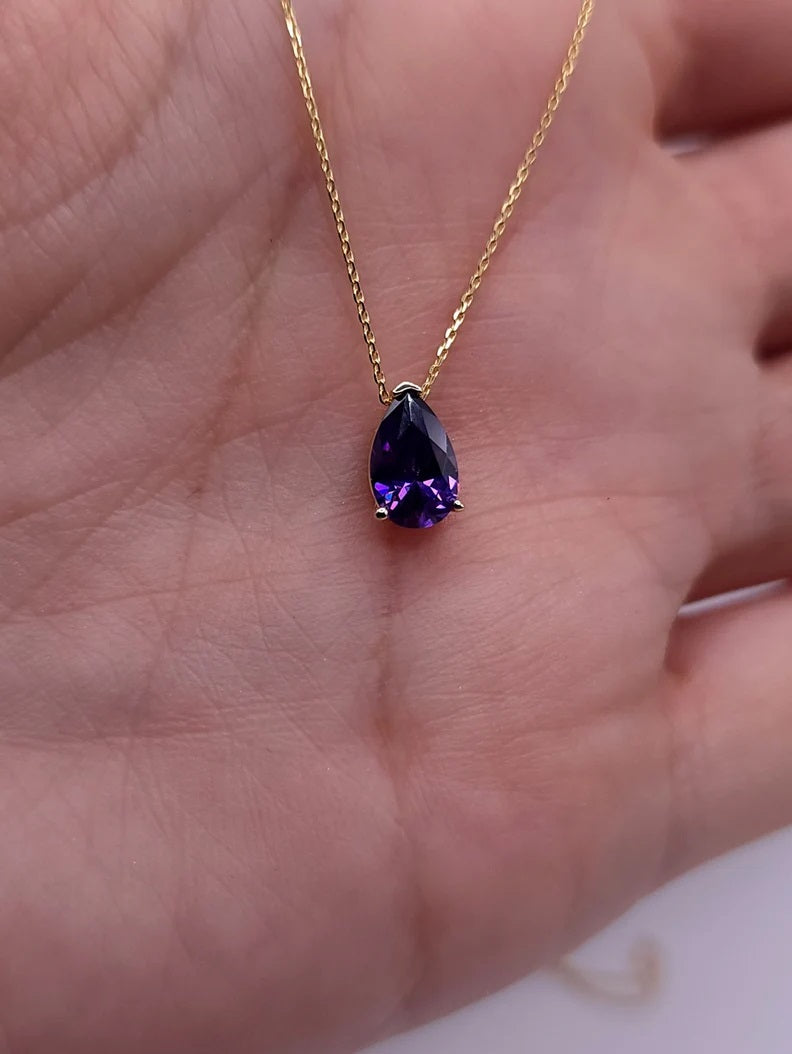 14Kt Gold Amethyst Teardrop Necklace Pendant