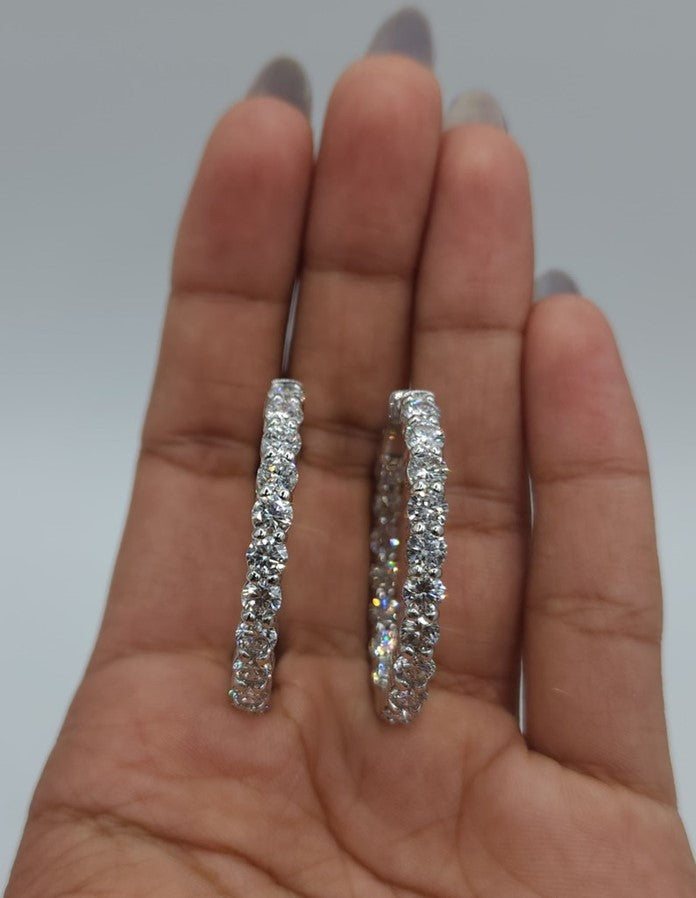 14Kt Gold 7.28 Ct Inside & Outside Lab Grown Diamond Huggie Hoop Earrings