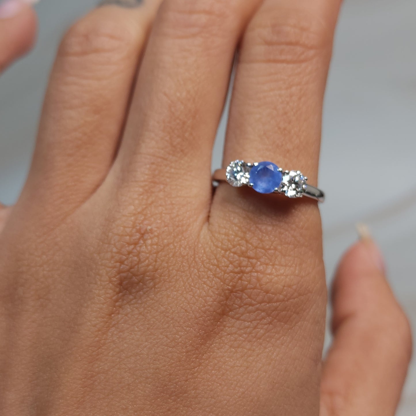 Simulated Tanzanite & Lab Grown Diamond Round ring .925 Sterling Silver