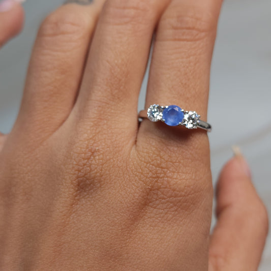 Simulated Tanzanite & Lab Grown Diamond Round ring .925 Sterling Silver