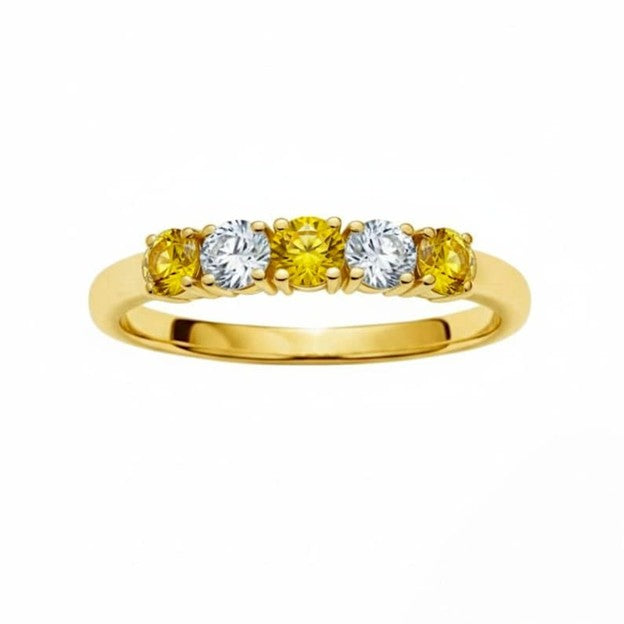 14Kt Gold 0.50 Ct 5 Stone Yellow Citrine & Lab Grown Diamond Ring