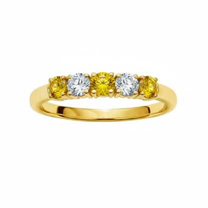 14Kt Gold 0.50 Ct 5 Stone Yellow Citrine & Lab Grown Diamond Ring