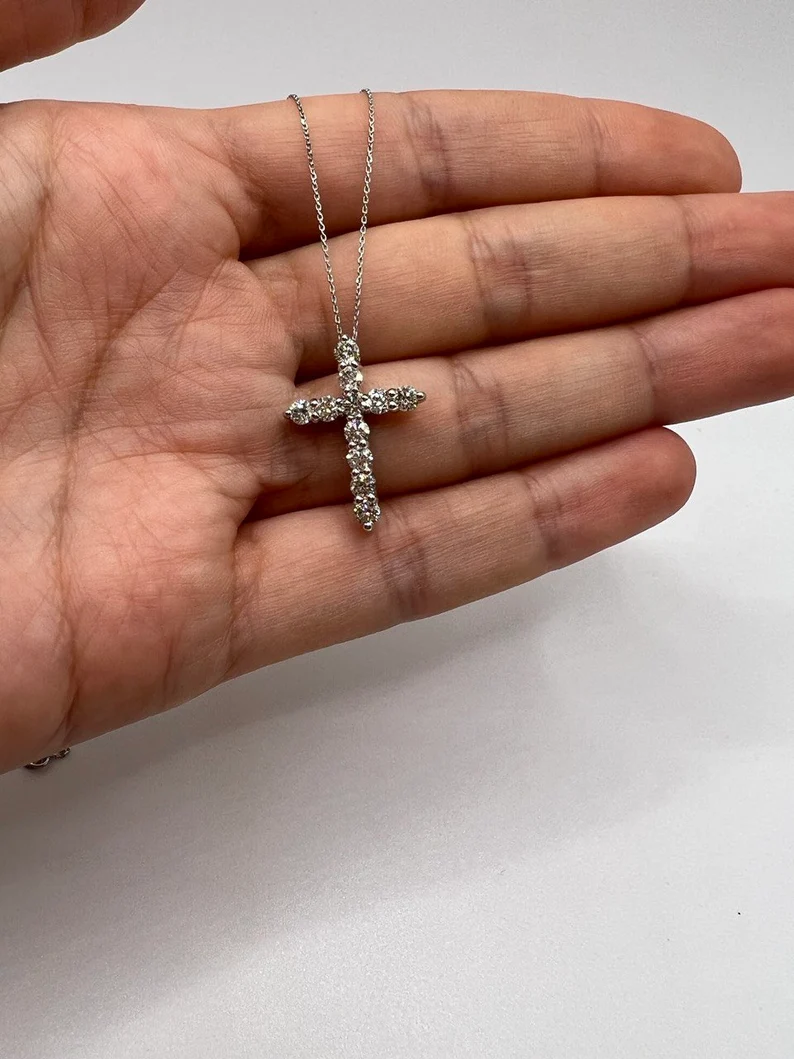 14Kt Gold 1 Ct Lab Grown Diamond Cross Pendant Necklace