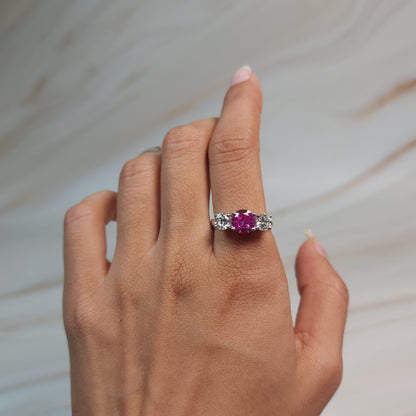 Created Pink Sapphire & 1Ct Lab Grown Diamond Round ring .925 Sterling Silver