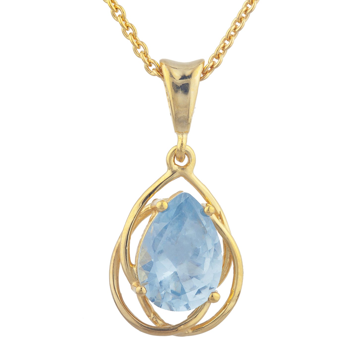 14Kt Gold 2 Ct Aquamarine Pear Teardrop Design Pendant Necklace