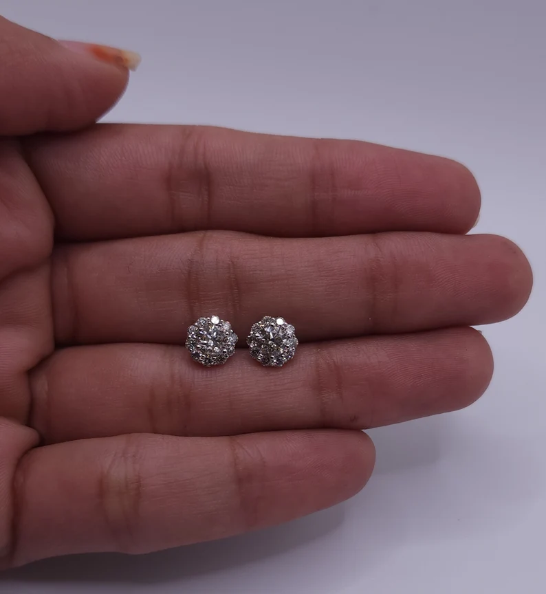 14Kt Gold 1 Ct Lab Grown Halo Diamond Earrings
