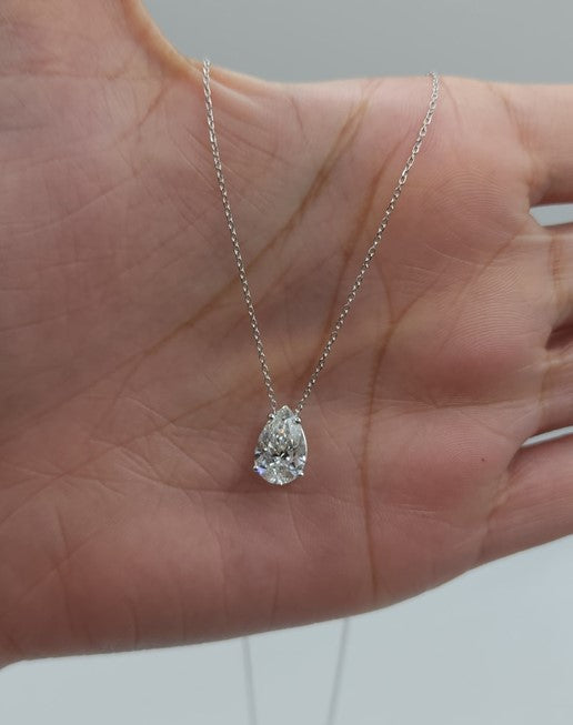 14Kt Gold 2 Ct Attached on Chain Teardrop Lab Grown Diamond Pendant Necklace