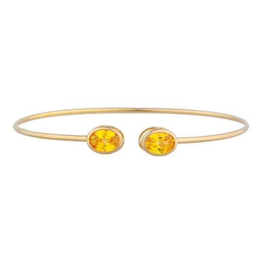 14Kt Gold Yellow Citrine Oval Bezel Bangle Bracelet