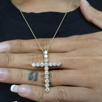 14Kt Gold 2 Ct Genuine Natural Diamond Cross Pendant Necklace