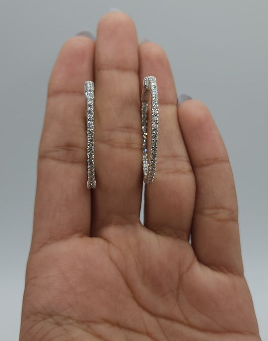 14Kt Gold 1.56 Ct Lab Grown Inside & Outside Diamond Hoop Earrings