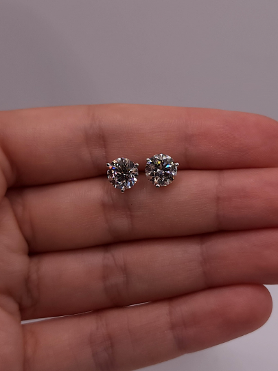 14Kt Gold 4 Ct Lab Grown IGI Certified Diamond 3 Prong Stud Earrings