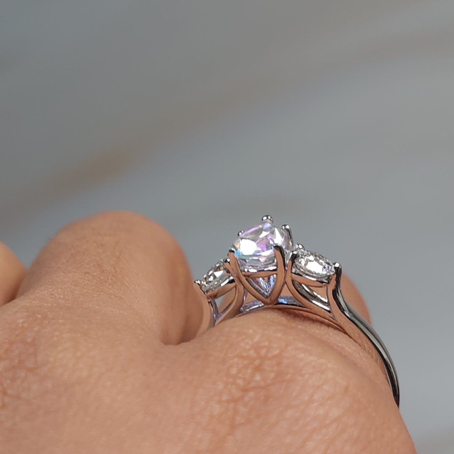 Natural Mercury Mist Mystic Topaz & Lab Grown Diamond Pear Round ring .925 Sterling Silver