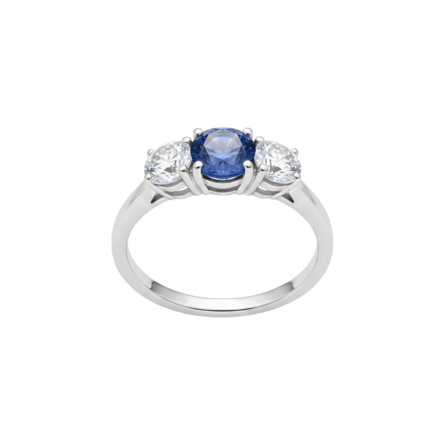 Simulated Tanzanite & Lab Grown Diamond Round ring .925 Sterling Silver