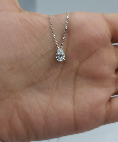 14Kt Gold 0.72 Lab Grown Pear Shape Diamond Pendant Necklace