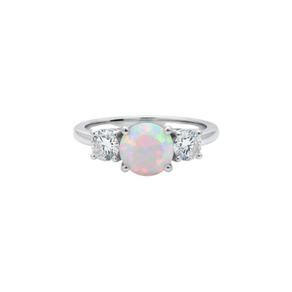 Created Pink Opal & 1Ct Lab Grown Diamond Round ring .925 Sterling Silver