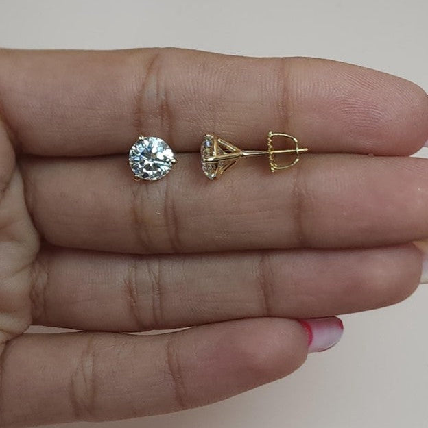 14Kt Gold 3 Prong Martini 1.50 Ct Lab Grown Diamond Stud Earrings