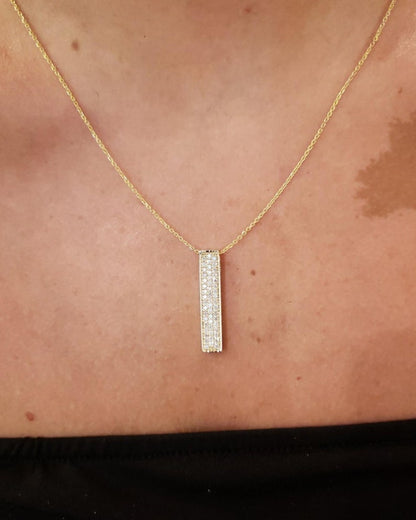 14Kt Gold 0.50Ct Genuine Natural Diamond Bar Pendant Necklace