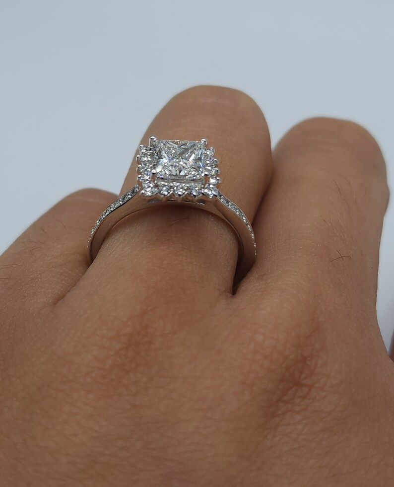 14Kt Gold 1.63 Ct Lab Grown Princess Cut Diamond Halo Engagement Ring