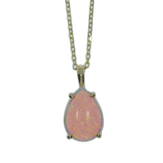 14Kt Gold Pink Opal Teardrop Pendant Necklace