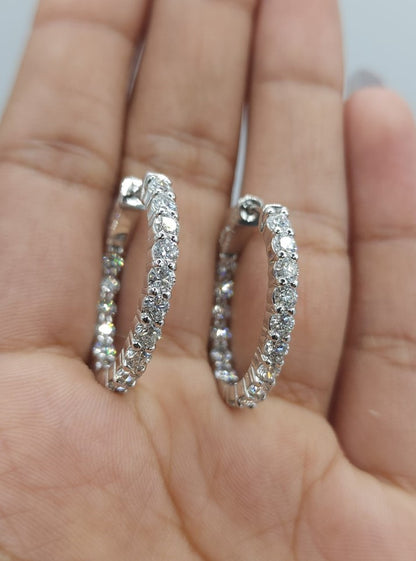 14Kt Gold 2.51 Ct Lab Grown Inside & Outside Diamond Huggie Hoop Earrings