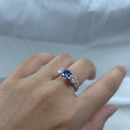 Simulated Tanzanite & 1Ct Lab Grown Diamond Round ring .925 Sterling Silver