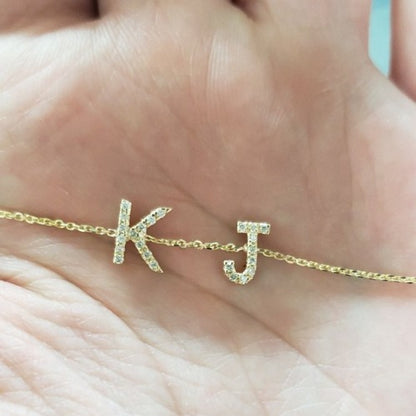 14Kt Gold 2 Initials Letter Natural Diamond Bracelet