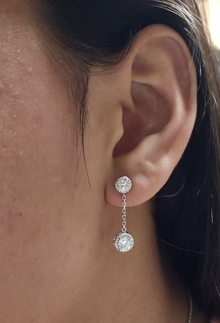 14Kt Gold 1.50 Ct Lab Grown Diamond 2 Stone Dangle Studs Earrings