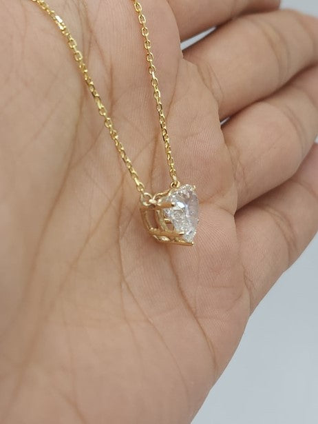 14Kt Gold 1 Ct 5 Prong Heart Lab Grown Diamond Pendant Necklace