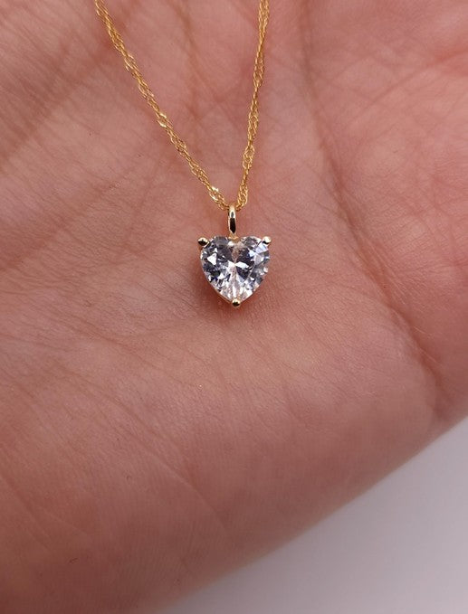 14Kt Gold Natural Aquamarine Heart Pendant Necklace