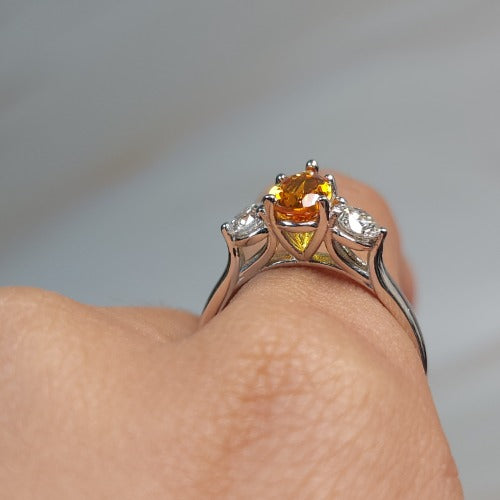 Simulated Orange Citrine & Lab Grown Diamond Pear Round ring .925 Sterling Silver