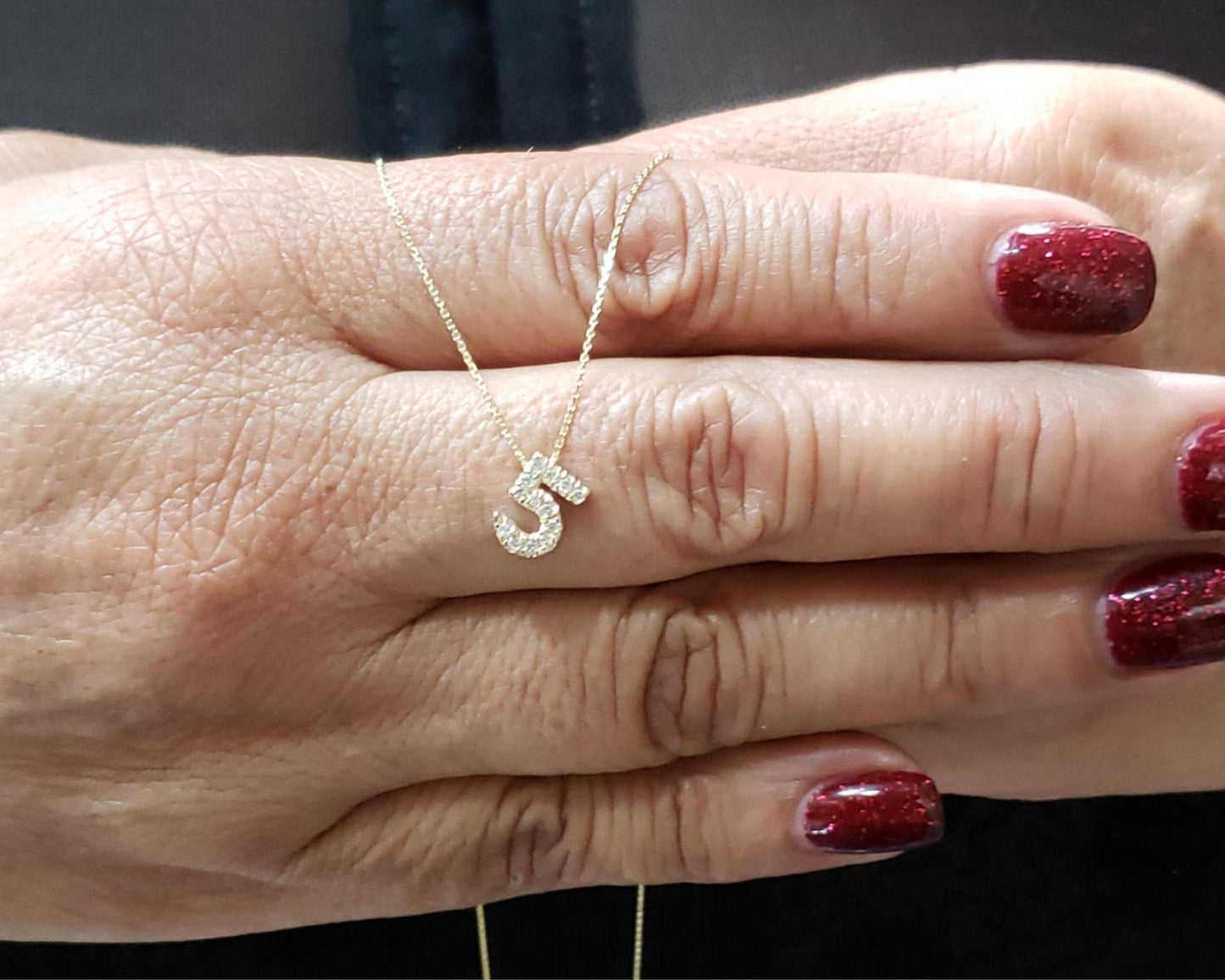 14Kt Gold Number Diamond Pendant Necklace